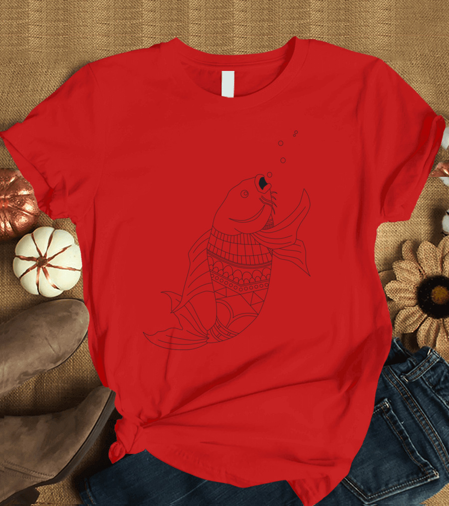 Adult Coloring Print Intricate Koi Fish T-Shirt