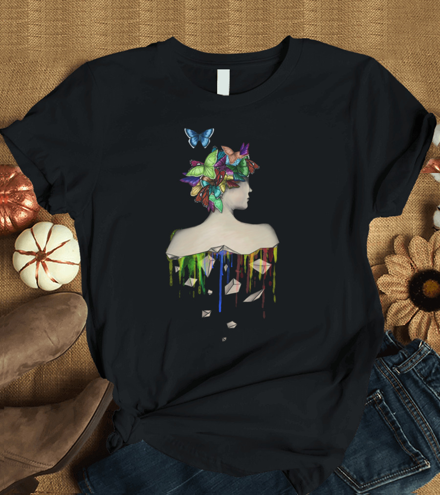 Metamorphosis Girl Butterfly Hair Fragmented Colors T-Shirt