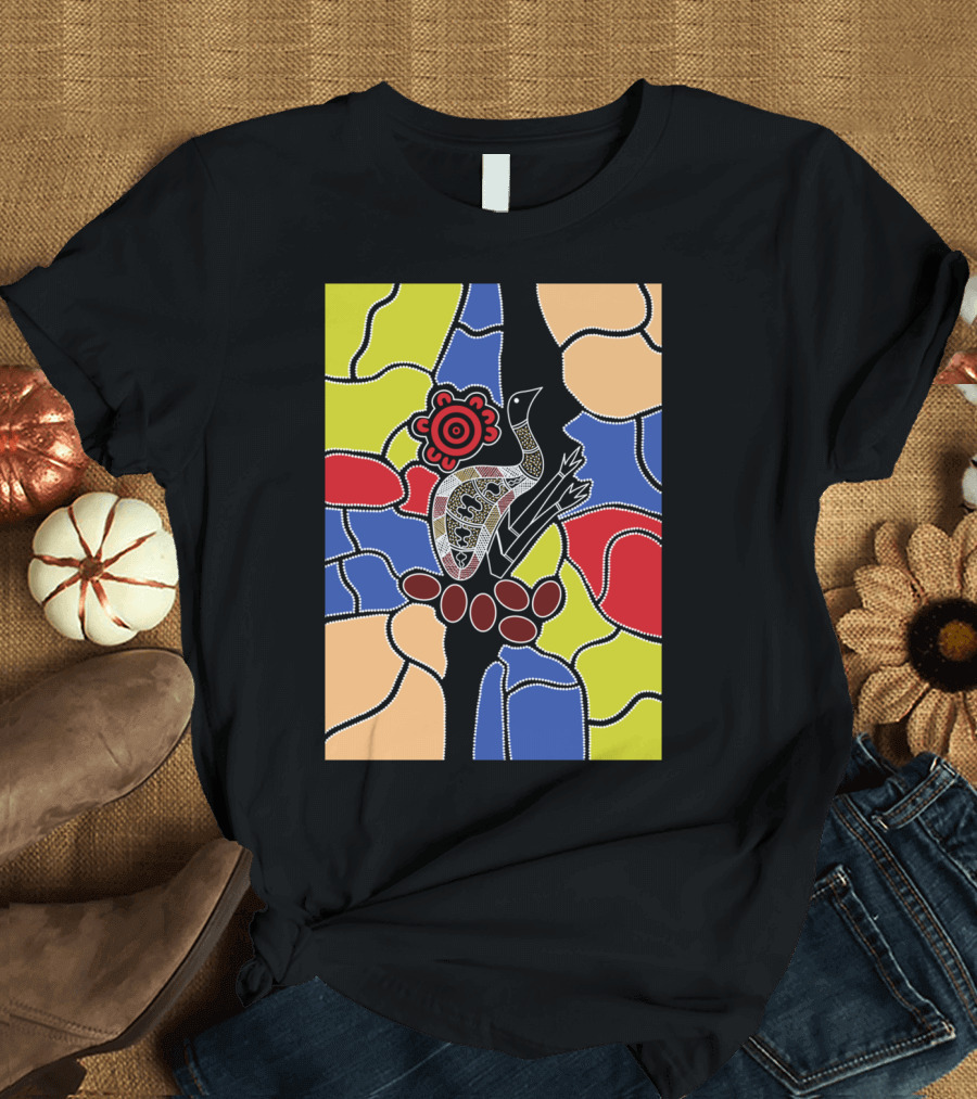 Authentic Aboriginal Emu Dreaming with Vibrant Indigenous T-Shirt