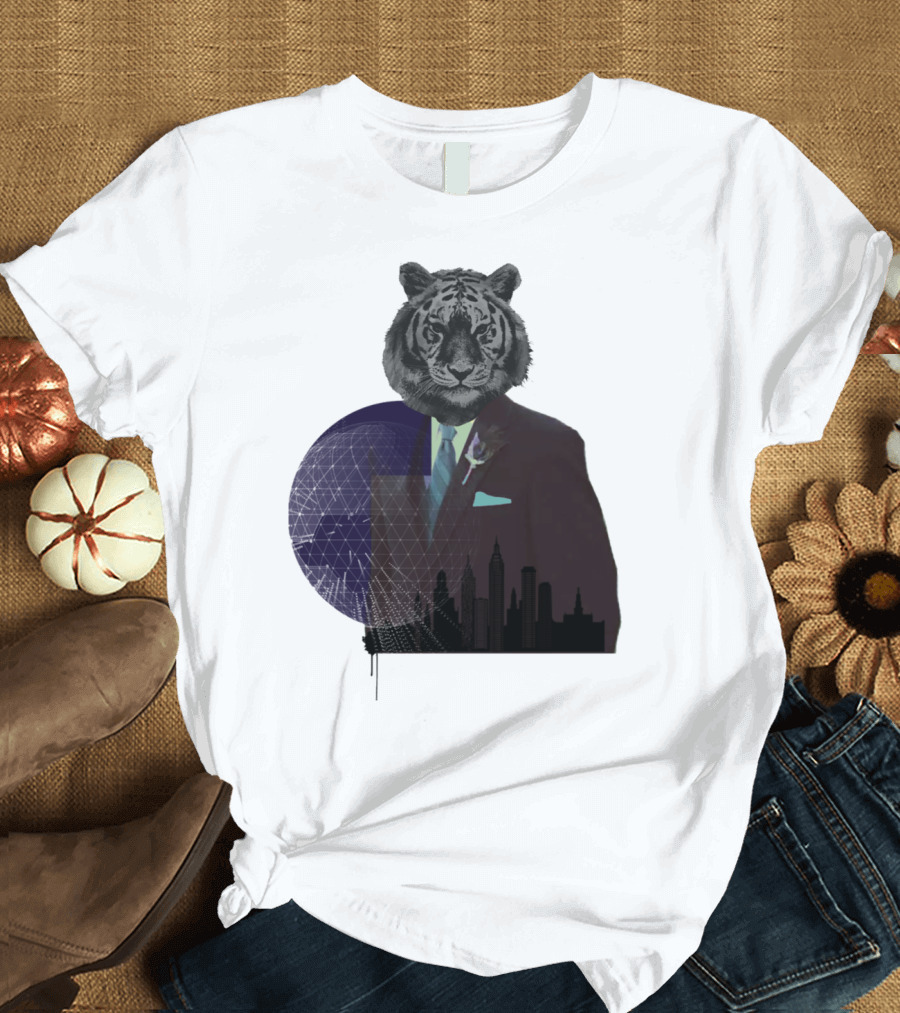Just A City Tiger Surreal Suit Urban Skyline Tiger Head T-Shirt
