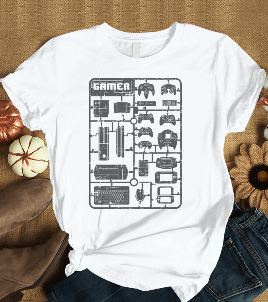 Gamer Parts Controllers Console Keyboard Mouse Gaming Gear Assembly T-Shirt