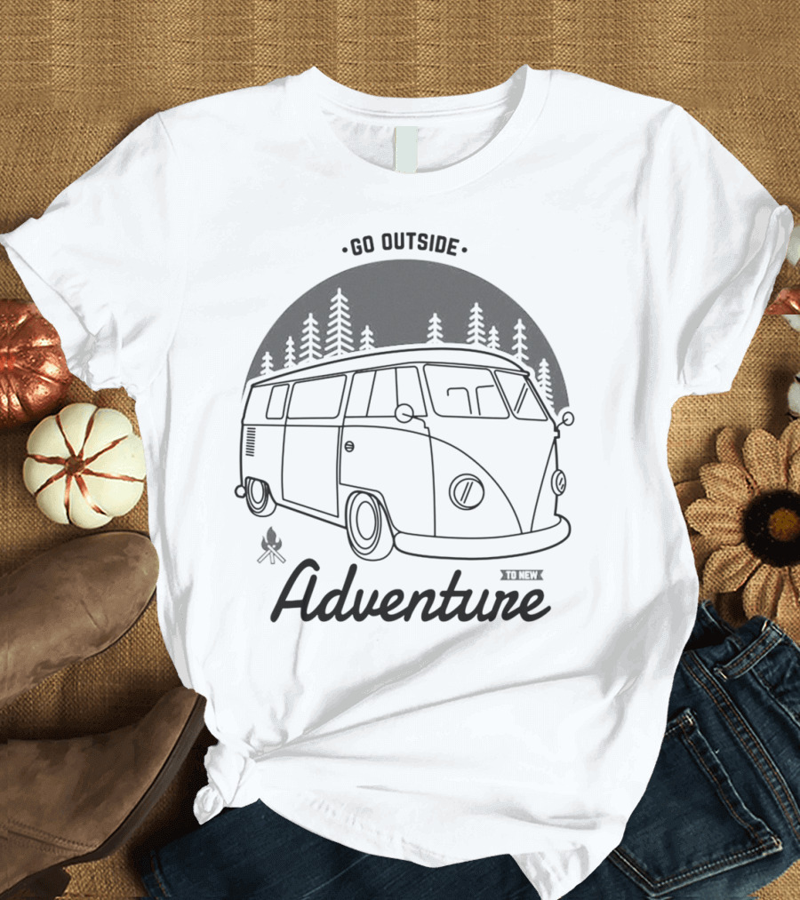 Adventure Go Outside Retro Van Forest Scene T-Shirt