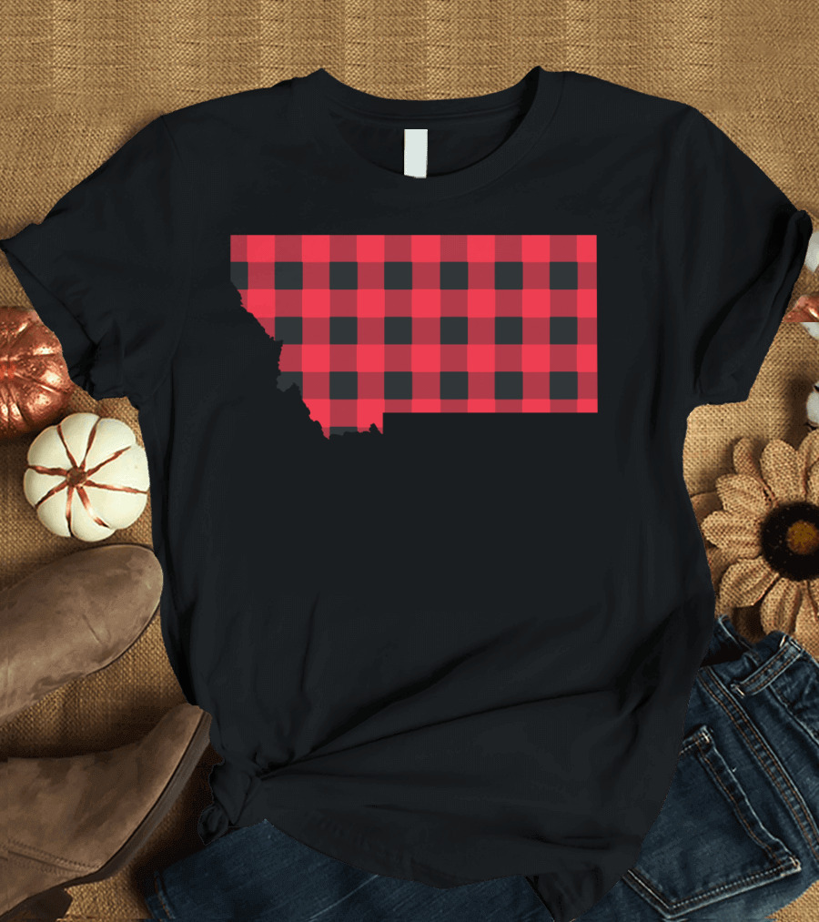 Montana State Red Black Checkered T-Shirt