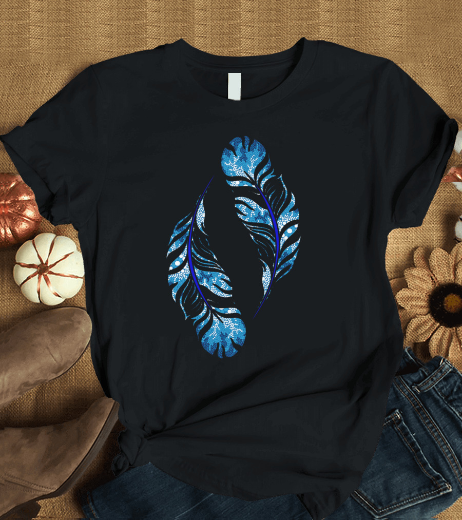 Two Blue Feathers - Authentic Aboriginal Art Waterholes Feathe T-Shirt