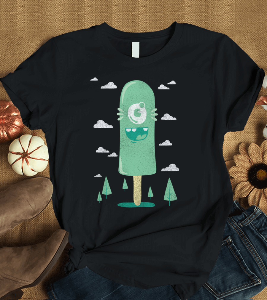 Clopsicle Cyclops Ice Pop With Clouds and Trees T-Shirt