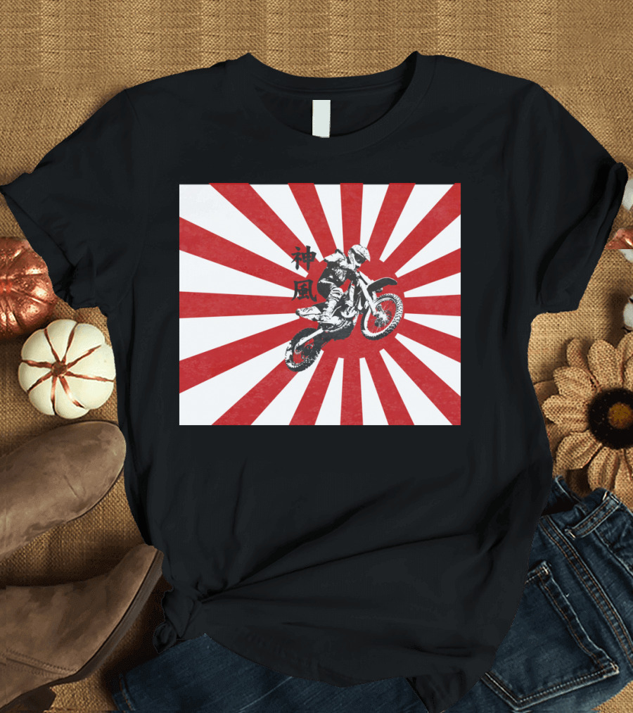 Kamikaze Motocross Rising Sun Motif Japan Kanji T-Shirt