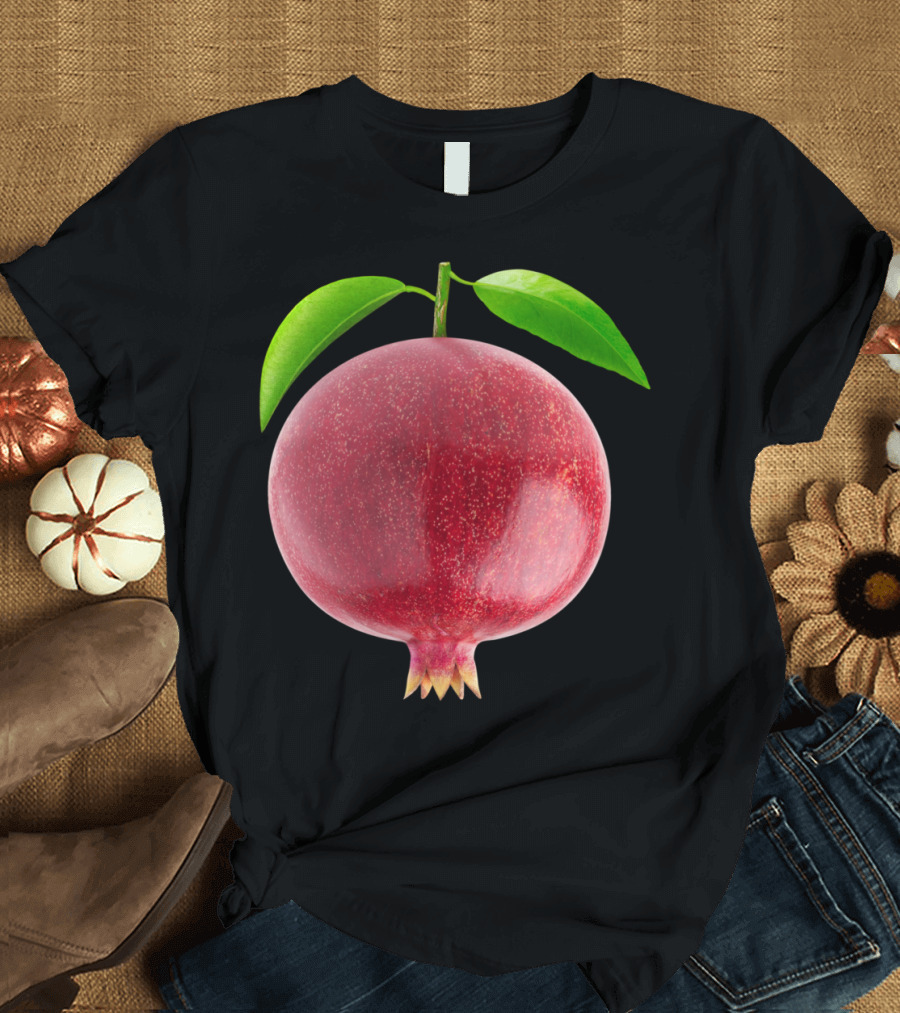 Pomegranate Sti Whole Red Fruit with Green Leaves T-Shirt