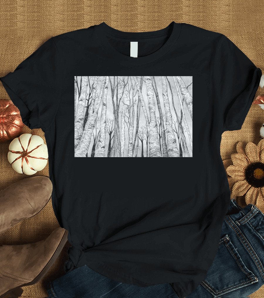 Clouded Forest Birch Trees By Bore T-Shirt