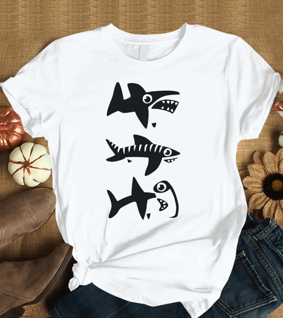 Dumb Sharks Cartoon Trio T-Shirt