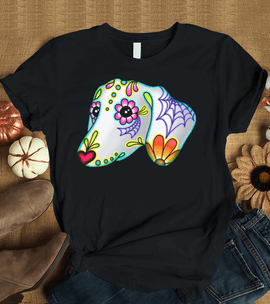 Dachshund Day Of The Dead Sugar Skull Floral T-Shirt