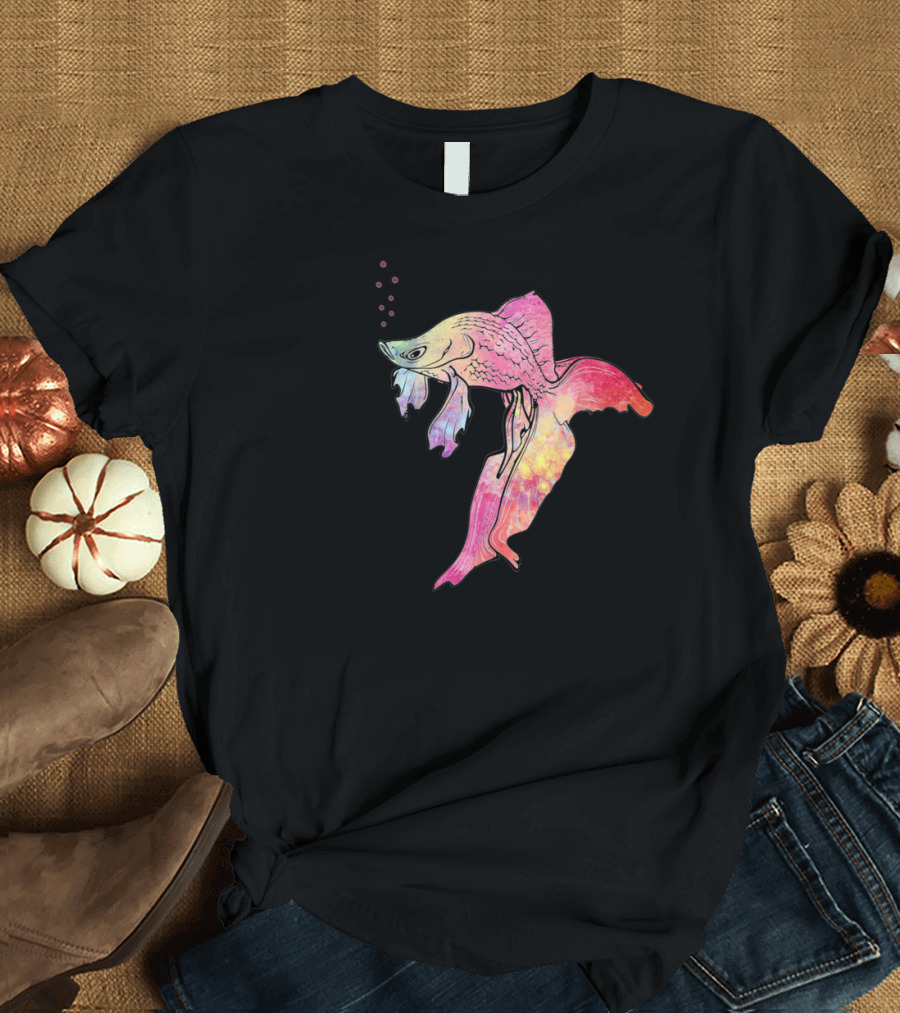 Colorful Fish Riding Bicycle with Bubbles T-Shirt