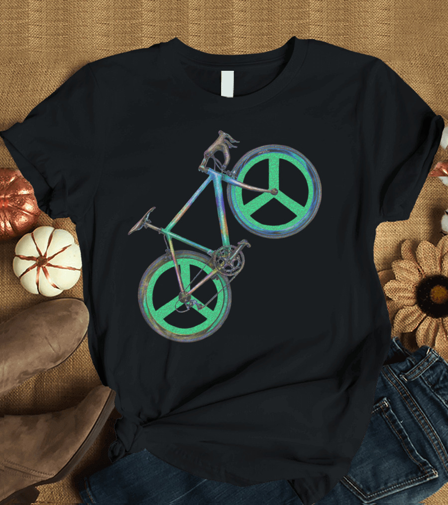Bicycle Peace Symbol Wheels Neon Glow T-Shirt