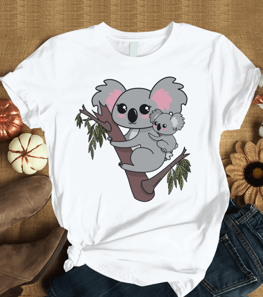 Kawaii Koalas Mother And Baby On Tree Branch Cute T-Shirt