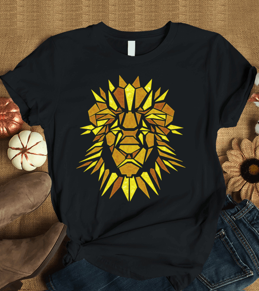 Golden Geometric Lion Head T-Shirt