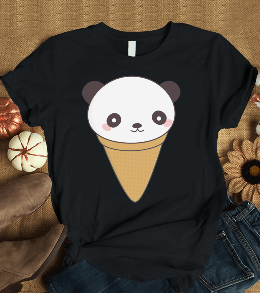 Kawaii Panda Ice Cream Cone Face T-Shirt