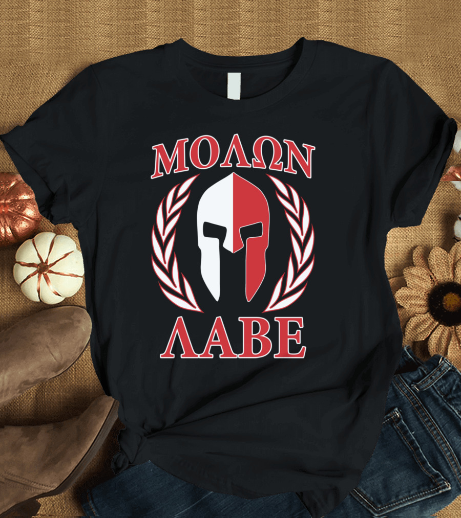 Molon Labe Spartan Helmet Red Laurel Wreath T-Shirt