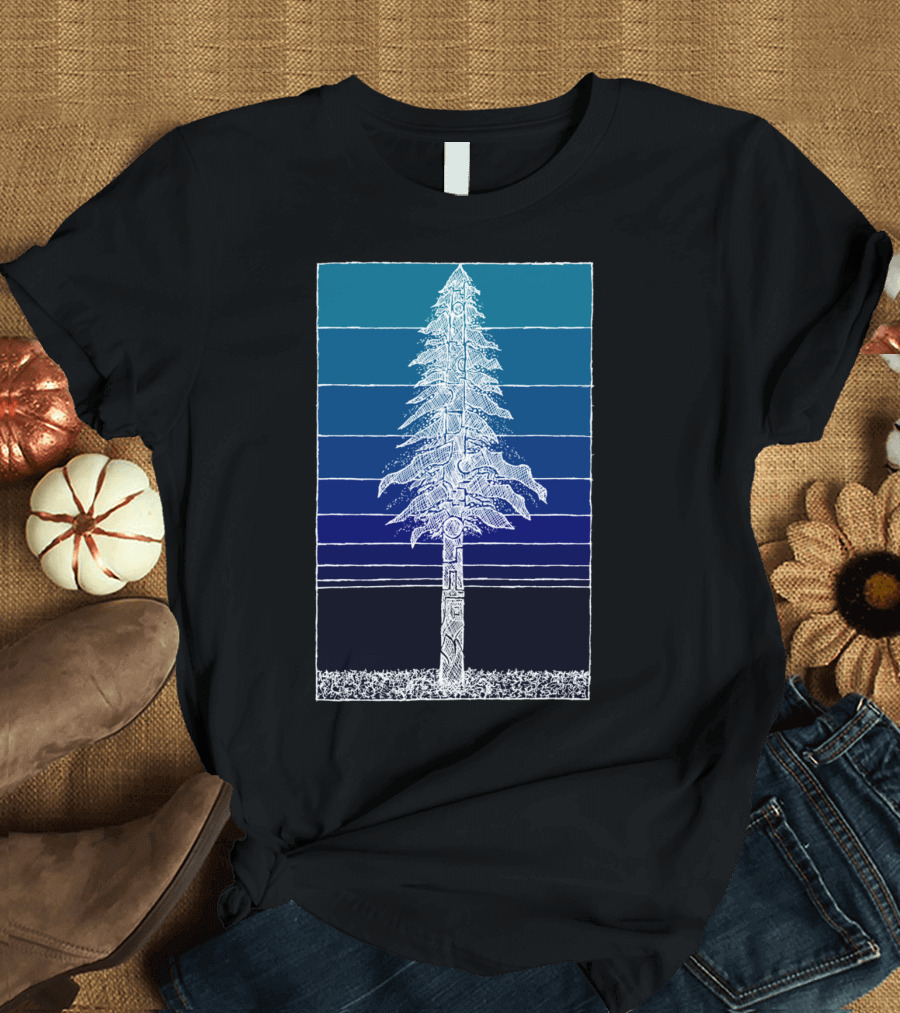 Coastal Redwood Twilight Sketch in Gradient Forest Framed Stripe T-Shirt