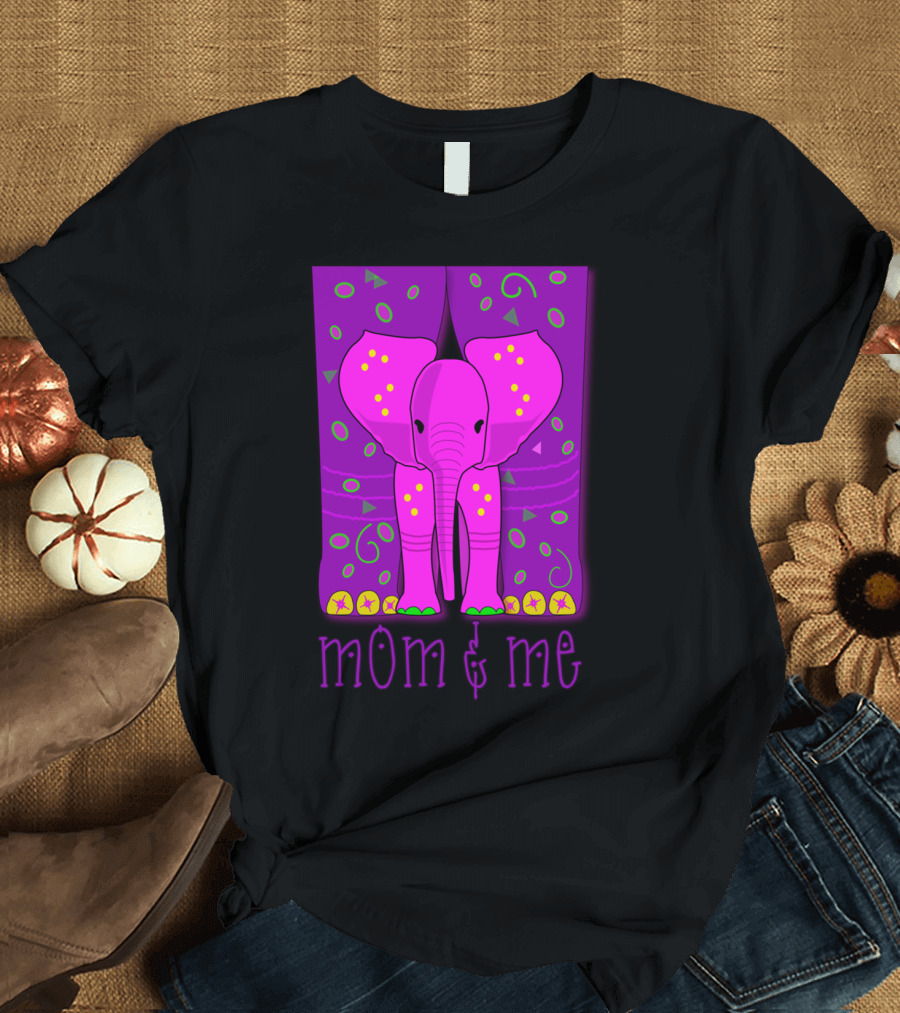 Mom and Me Pink Elephant with Purple Patterned Legs T-Shirt