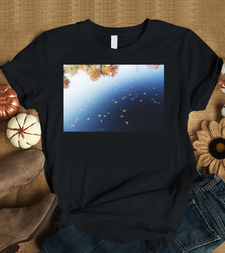 Autumn Reflection Leaves on Water with Trees in Background T-Shirt