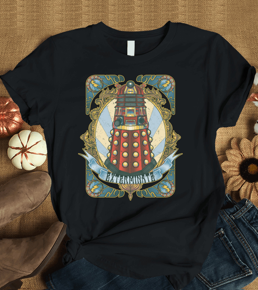 Exterminate Dalek Nouveau Style Art Deco Blue Red T-Shirt