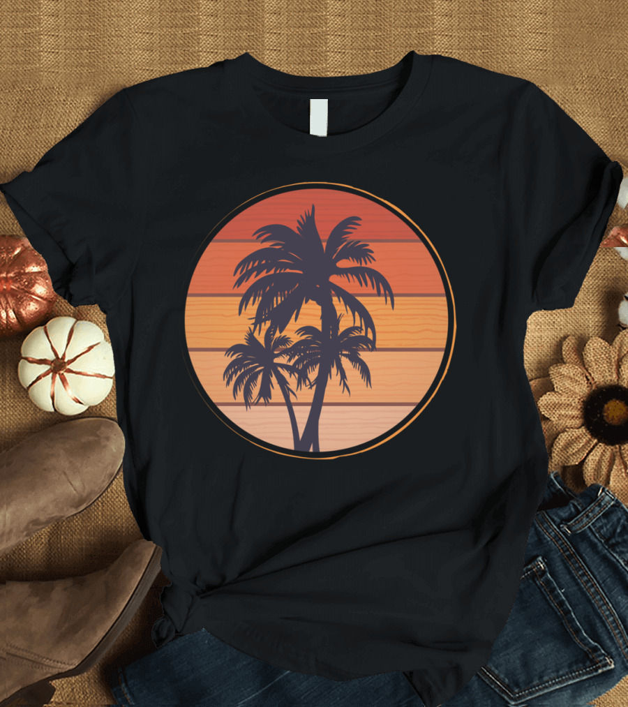 Coconuts Tree Sunset Palm Circle T-Shirt