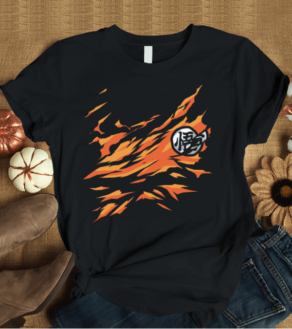 T-Shirt: Damaged By Frieza Kame Symbol Shredded Orange T-Shirt Damaged By Frieza Kame Symbol Shredded Orange T-Shirt