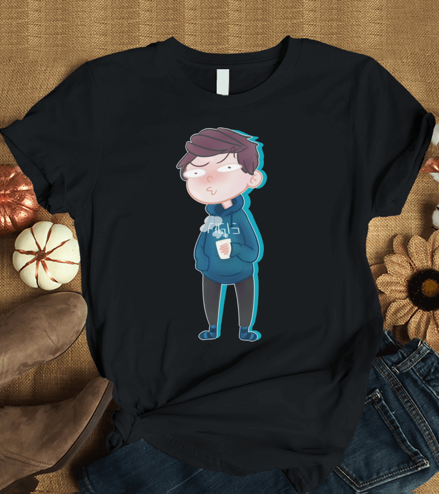 Agis Phone Cartoon Character with Coffee Cup T-Shirt