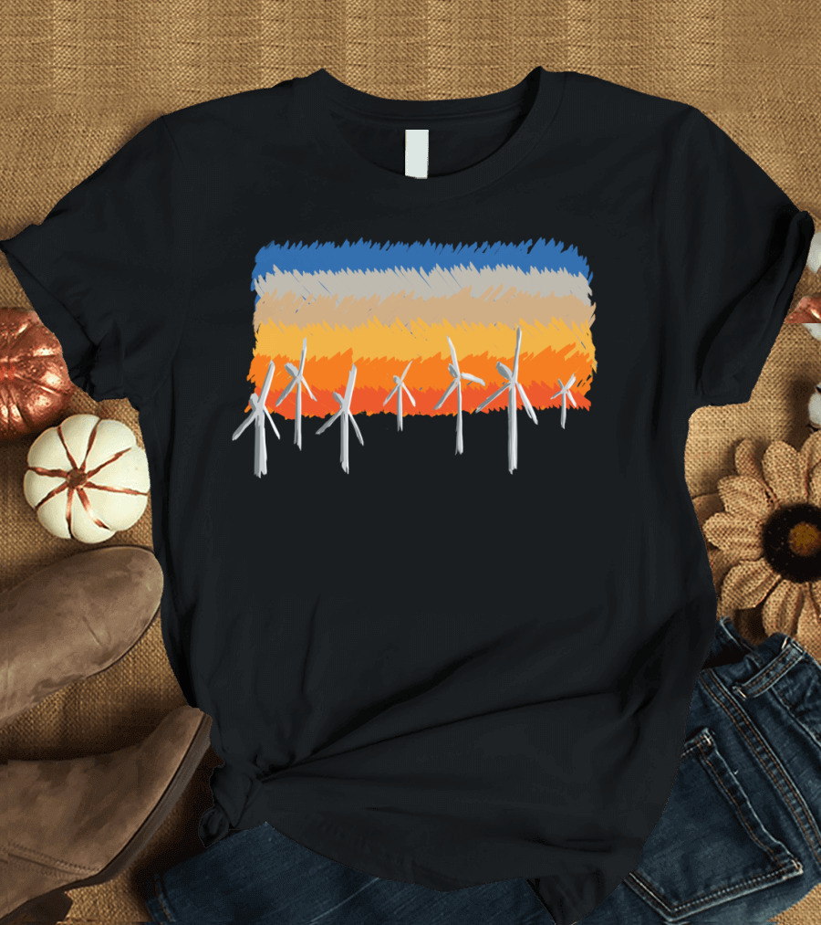 Power Wind Turbines Sunset Horizon T-Shirt