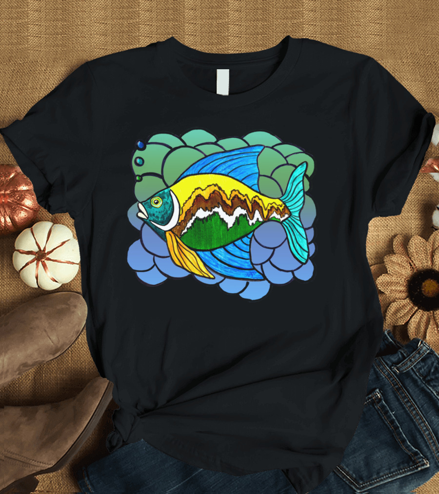 Big Fish Colorful Abstract Ocean T-Shirt