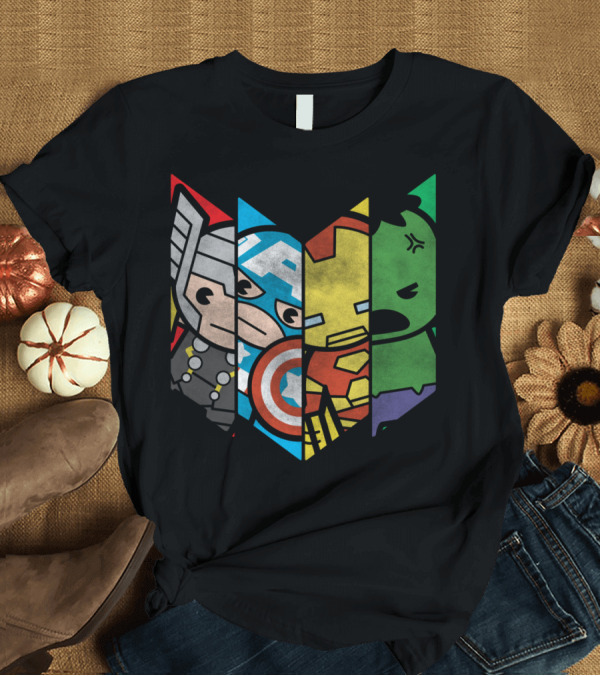 T-Shirt: Avengers Thor Captain America Iron Man Hulk Cartoon Shield T-Shirt Avengers Thor Captain America Iron Man Hulk Cartoon Shield T-Shirt