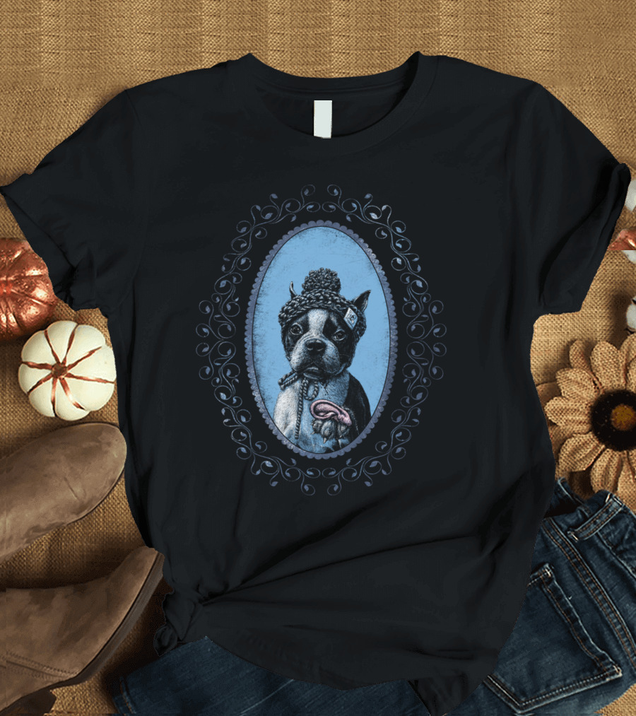 AICHTAL Boston Terrier in Knitted Hat Oval Frame T-Shirt