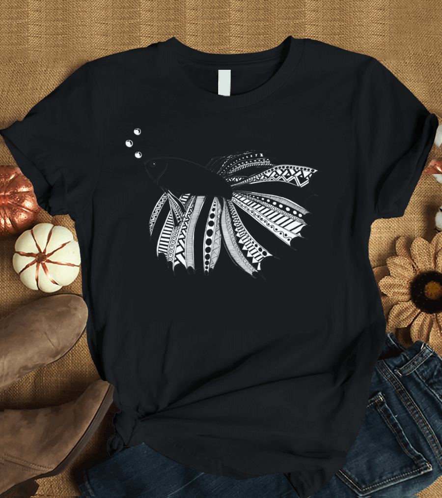 Betta Fish with Ornate Black and White Fins T-Shirt