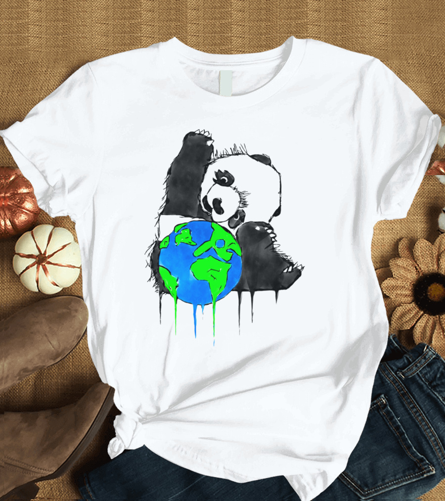 Earth Day Panda Hugging Melting Earth T-Shirt