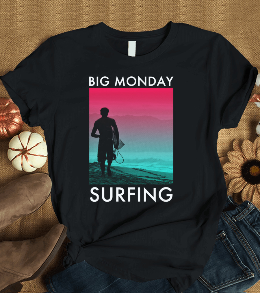 Big Monday Surfing Silhouette at Ocean Beach Sunset T-Shirt