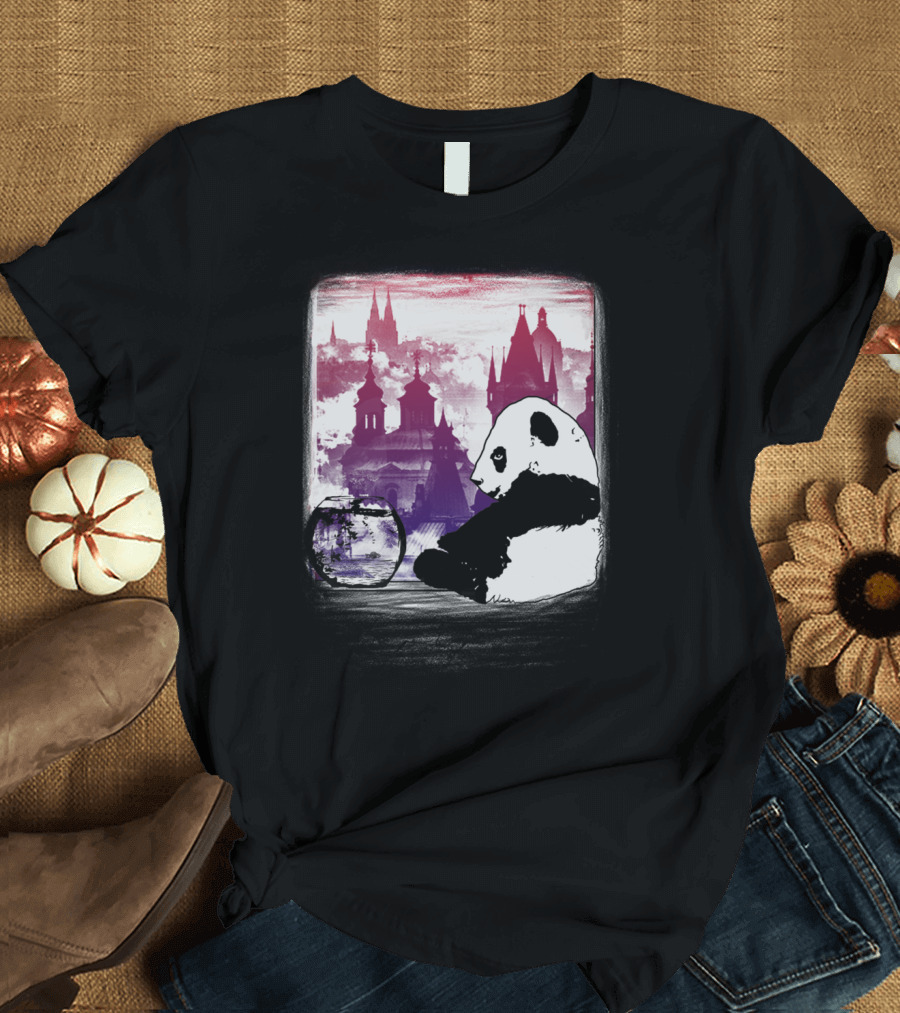 Preserve The Panda in a Mystical Cityscape with Fish Bowl T-Shirt