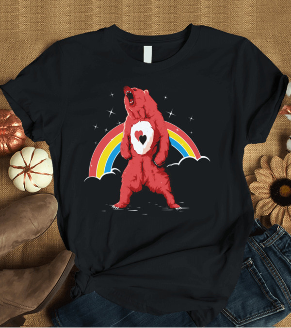 T-Shirt: Red Bear with Heart and Rainbow Elements T-Shirt Red Bear with Heart and Rainbow Elements T-Shirt
