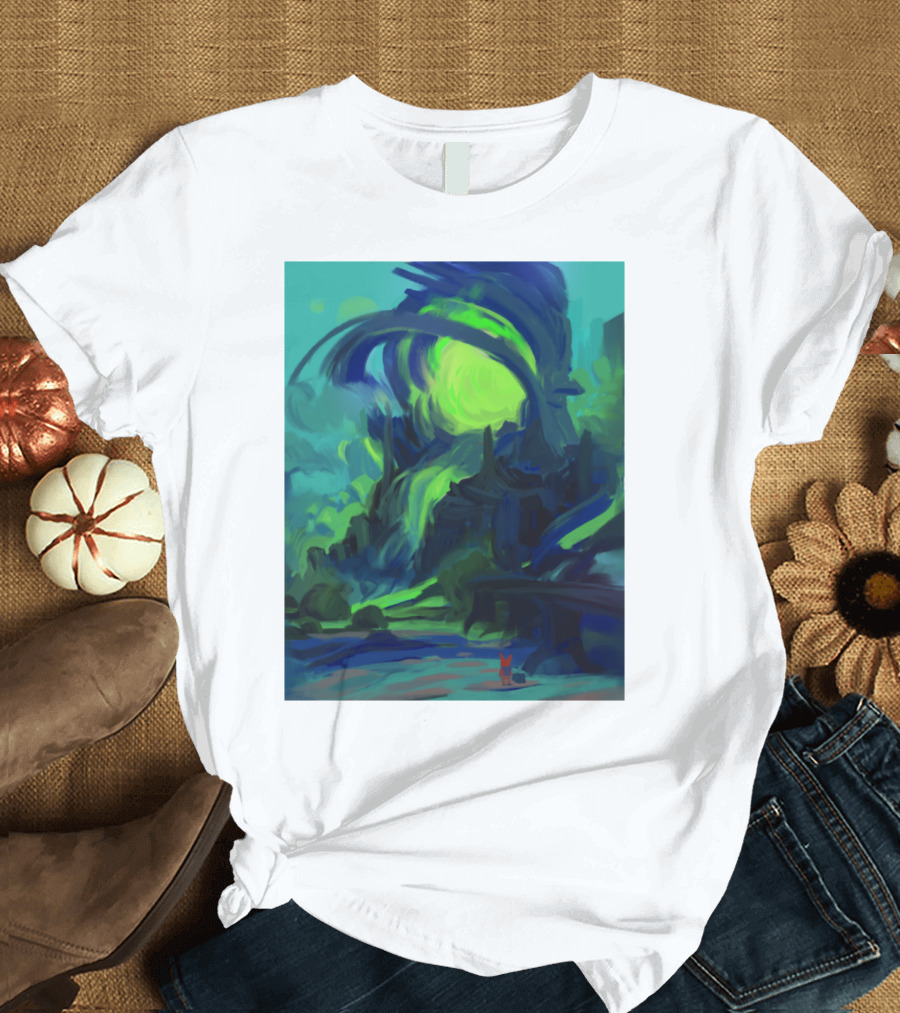 Kit The Red Rabbit Neon Portal Surreal Cosmic Landscape Adventure T-Shirt