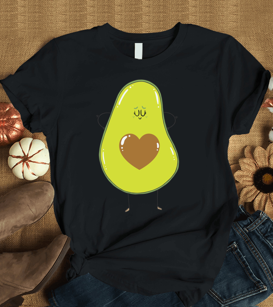 Avocado Love Heart Emoji with Cute Face and Arms T-Shirt
