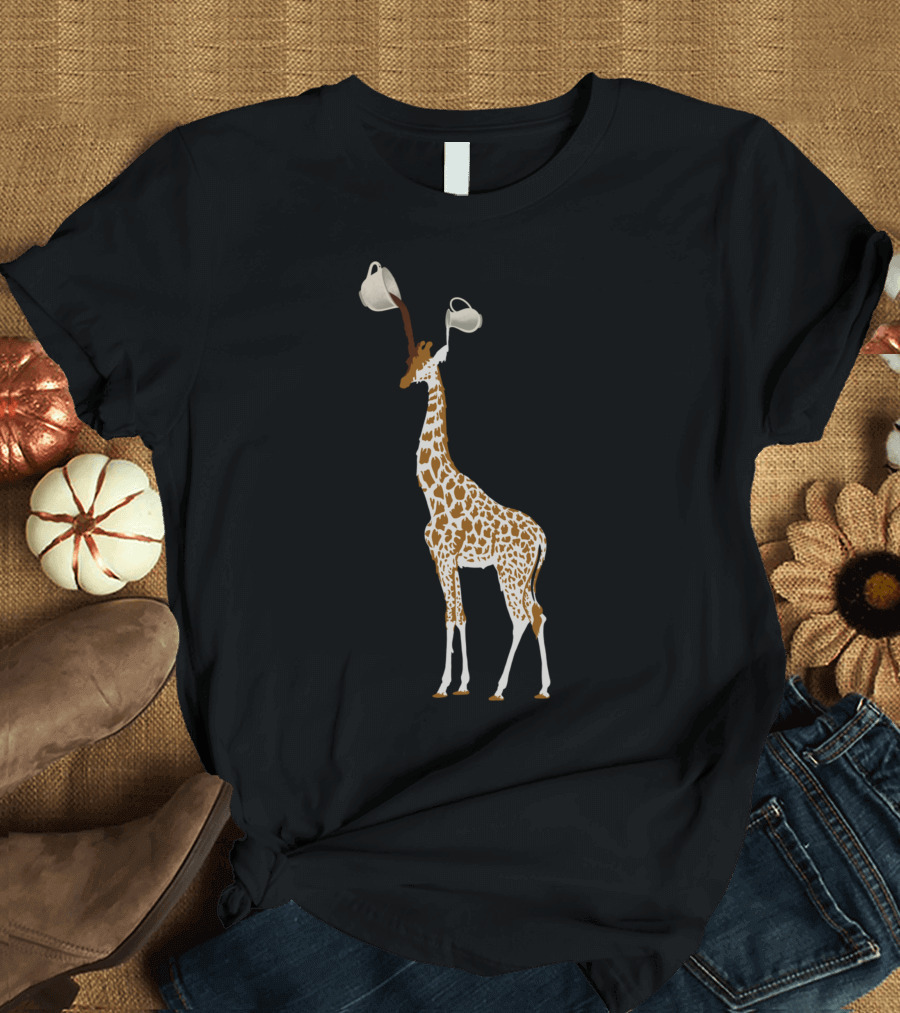 COFFEE GIRAFFE WITH MUGS AS EARS T-Shirt
