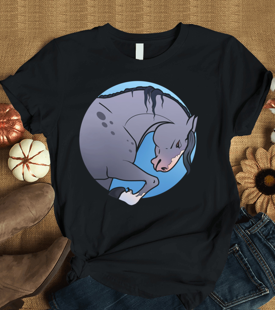 Dapple Gray Horse Blue Circle T-Shirt
