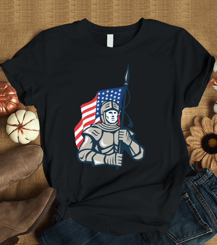 Knight with American Flag Iconic Representation T-Shirt
