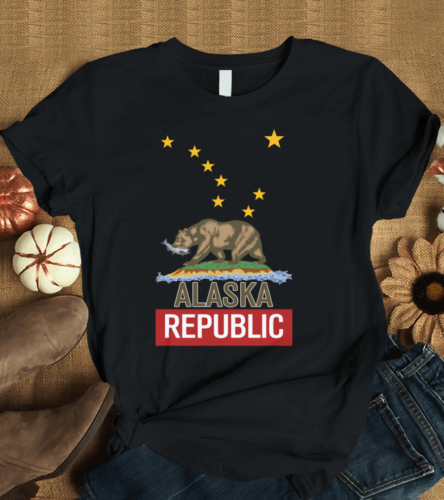Alaska Republic Bear with Big Dipper Stars and Salmon T-Shirt