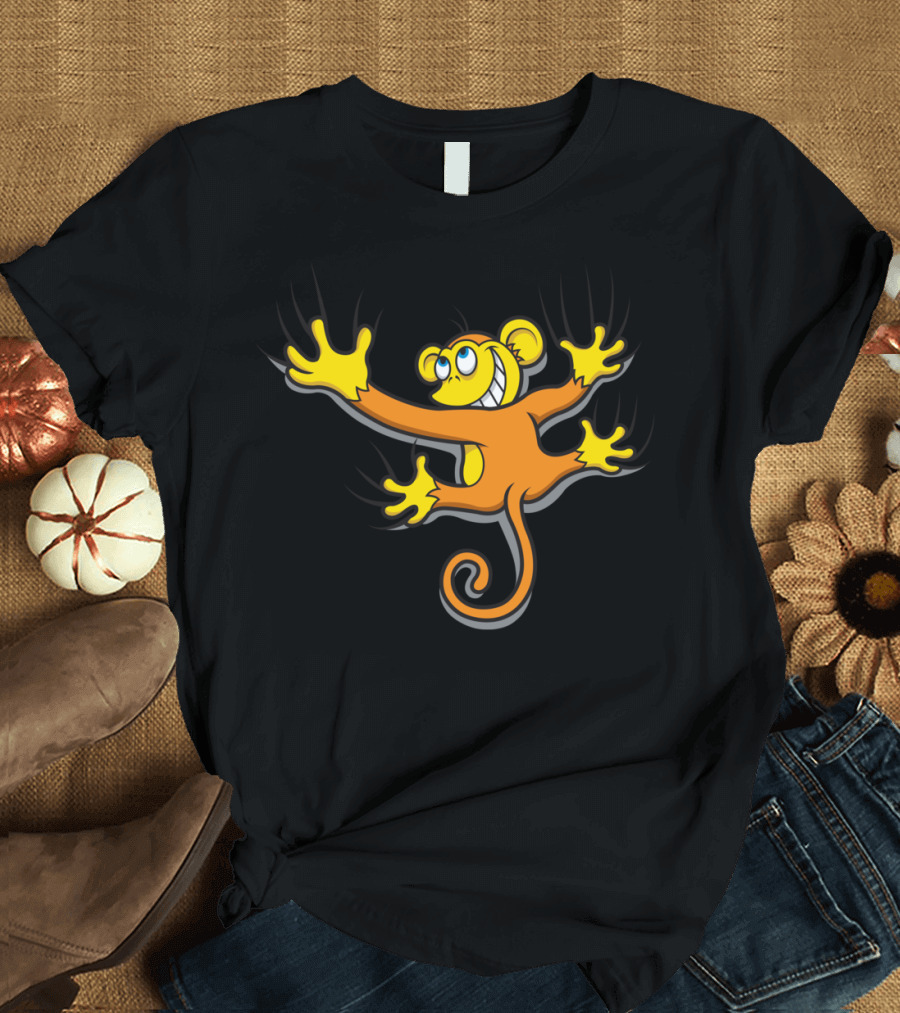 Monkey Hanging Cartoon with Big Smile and Large Hands T-Shirt