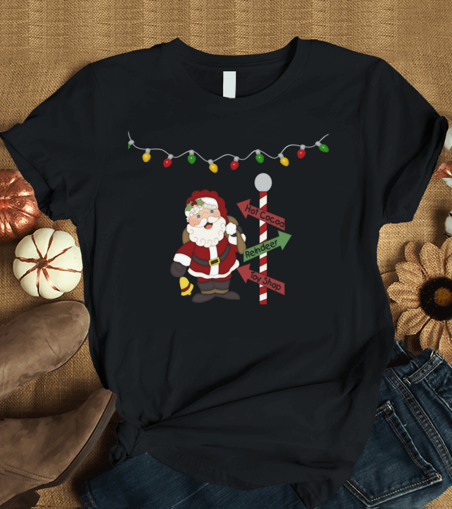 Alaska Santa Claus Hot Cocoa Reindeer Toy Shop Christmas Lights T-Shirt