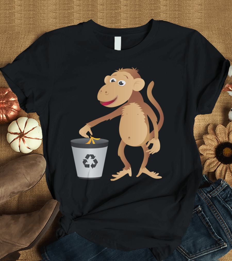 Monkey Recycling Banana Peel in Bin T-Shirt