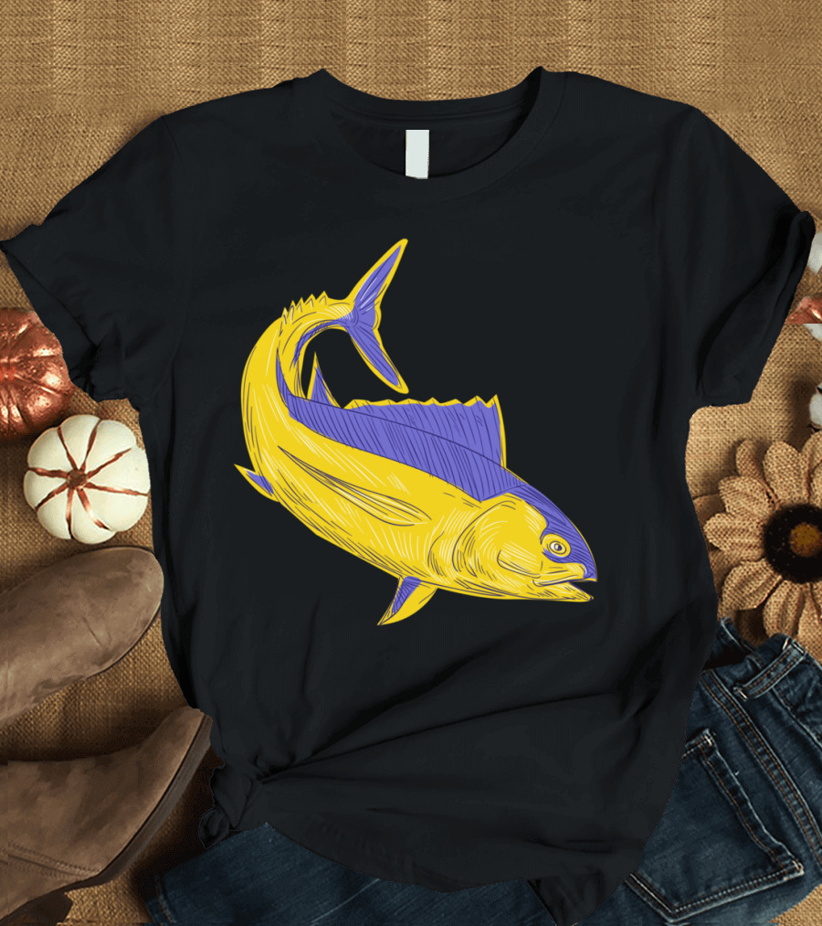 Albacore Tuna Fish Drawing Yellow and Blue T-Shirt