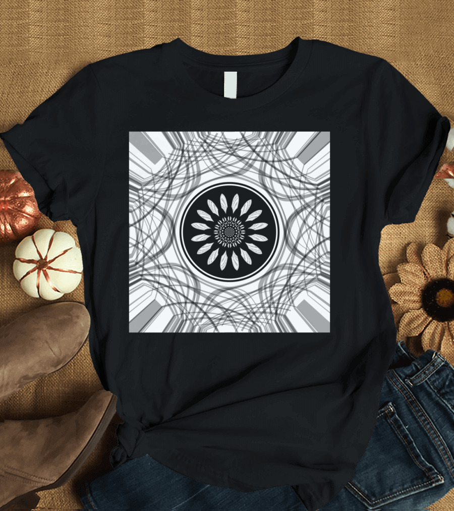 Monochrome Center Geometric Floral T-Shirt