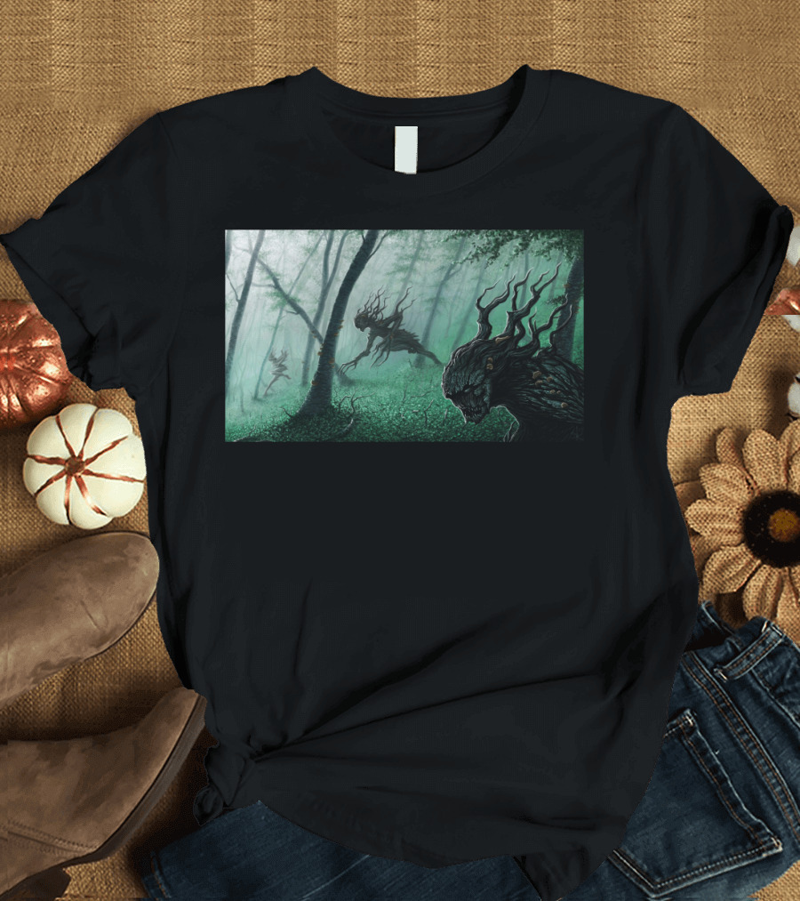 Dark Forest Creature Encounter in Misty Woods T-Shirt