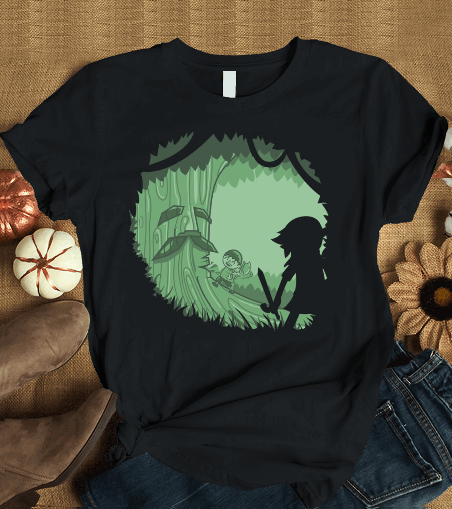 Kokiri Crossing Deku Tree Link Silhouette Fantasy Scene T-Shirt