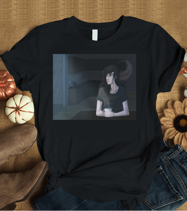 T-Shirt: Coffee Morning with Thoughtful Person in Dimly Lit Room T-Shirt Coffee Morning with Thoughtful Person in Dimly Lit Room T-Shirt